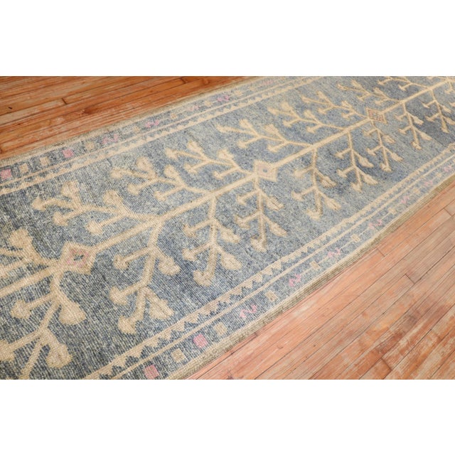Soft Blue Turkish Runner rug no.j2848 For Sale In New York - Image 6 of 10