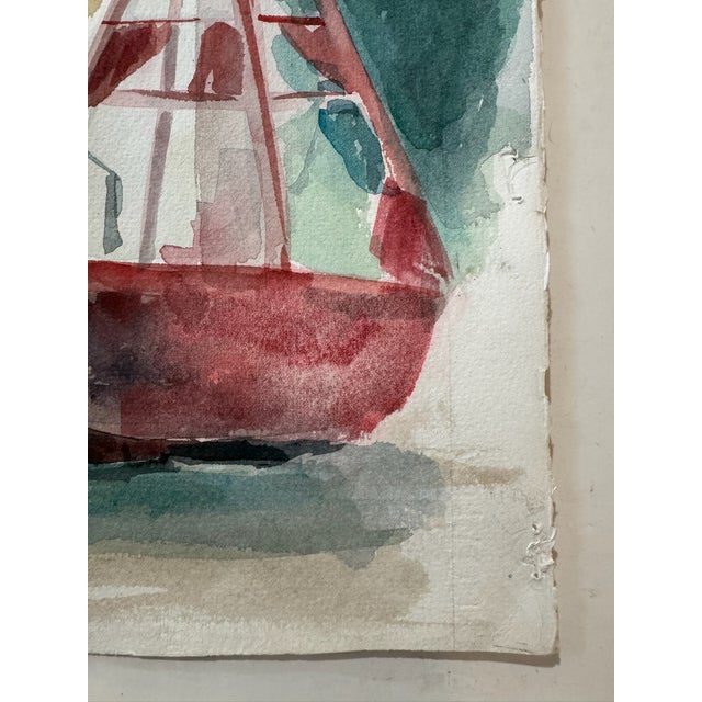 Early 21st Century Marie Guella Signed Original Watercolor Painting Lighthouse Harbor Nautical Scene For Sale - Image 5 of 8