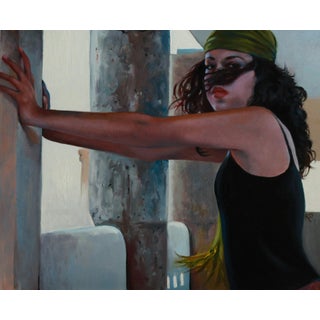 Push by Kimberly Dow | Oil on ABS panel Portrait of a woman with a green headscarf. For Sale