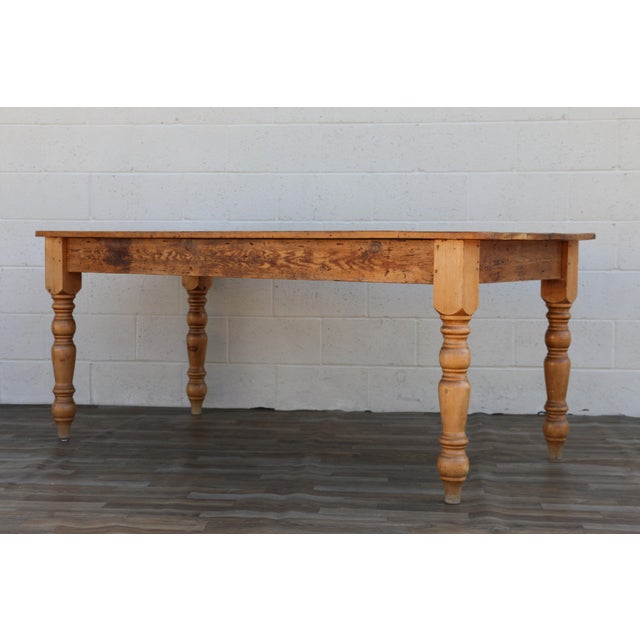 Vintage 1990s Solid Pine Farmhouse Dining Table With Plank Top & Turned Legs For Sale - Image 15 of 18