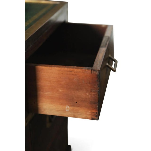 Victorian Military Campaign Chest in Green Leather & Brass Tooled Top For Sale - Image 6 of 7