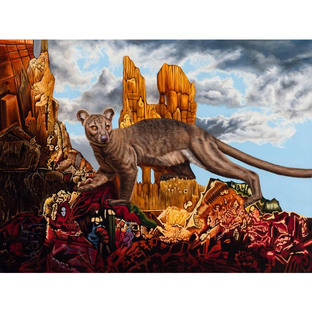 Fossa by Robin Hextrum | Oil on canvas Oil painting of a fossa in a surreal landscape. For Sale