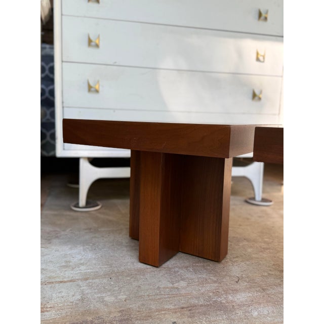 Chestnut 1960s Walnut Cruciform Side Tables Attributed to Milo Baughman, Pair For Sale - Image 8 of 12