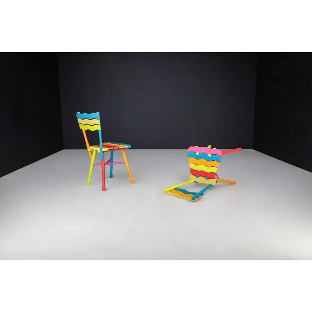 Blue Mid-Century French Folk Art Painted Beechwood Chairs, France, 1960s, Set of 2 For Sale - Image 8 of 13