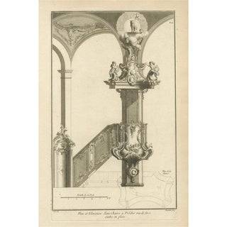 Baroque Pulpit Elevation with Ornate Archway and Balustrade, 1740, Engraving on Paper For Sale