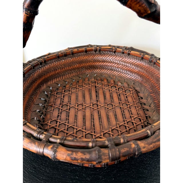 Antique Japanese Bamboo Morikago Basket with Chikon Handle Meiji Period For Sale - Image 9 of 15