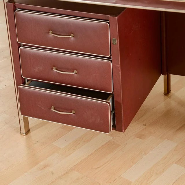 Textile Burgundy Desk from Umberto Mascagni, 1950s For Sale - Image 7 of 9