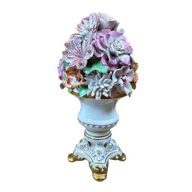 1980s Vintage Porcelain Mottahedeh Petite Italian Flower Topiary For Sale - Image 5 of 7