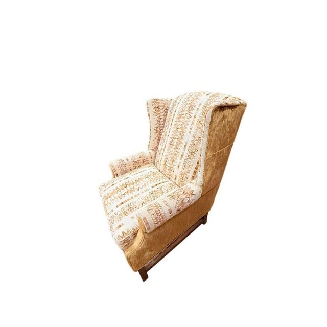 Mid-Century Modern Accent Chair Wing Back Velvet Jacquard Stripe Stuart Funiture Company Asheboro Nc. Retro Kitsch Statement Piece Living Room Office For Sale - Image 3 of 12