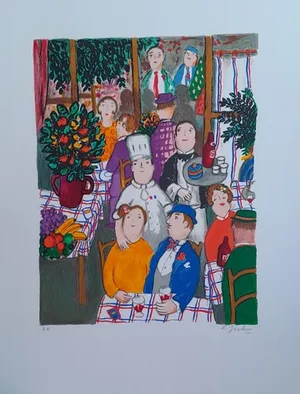 Lennart Jirlow, At the Parisian Restaurant, Lithograph