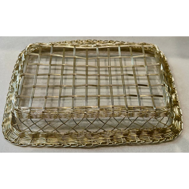 Vintage Handwoven Silver Rectangular Basket For Sale - Image 4 of 4
