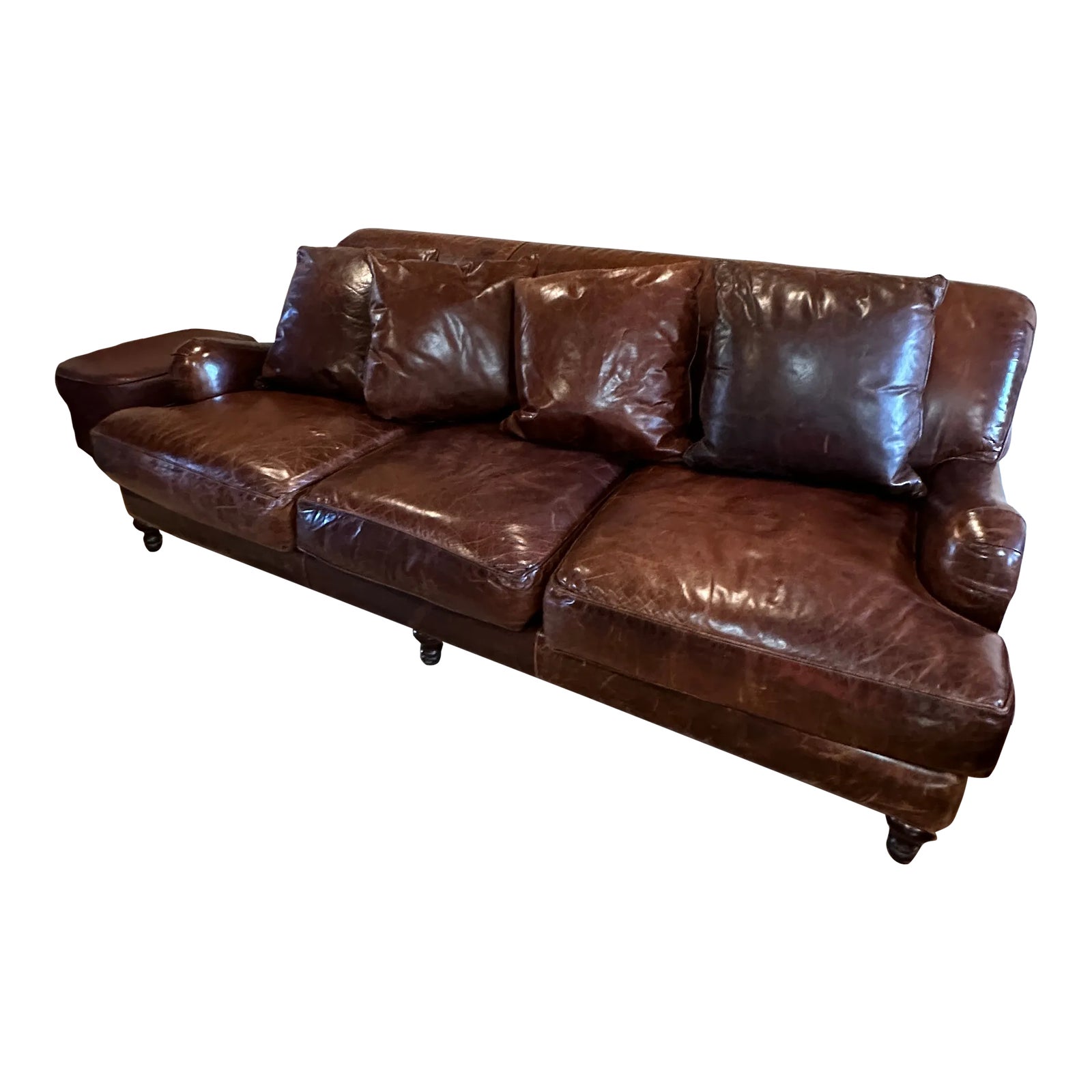 Deep Restoration Hardware English Roll Arm Leather Sofa Chairish