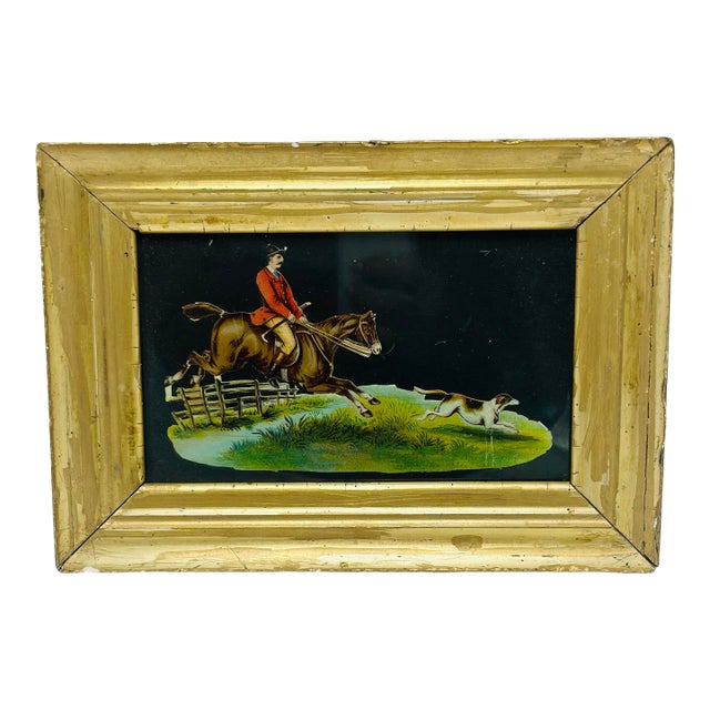 Hunting Scene in Antique Gold Gilt Frame For Sale