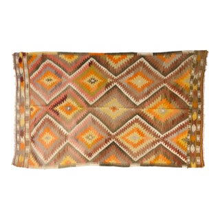 Mid 20th Century Terracotta and Ochre Diamond Design Kilim For Sale