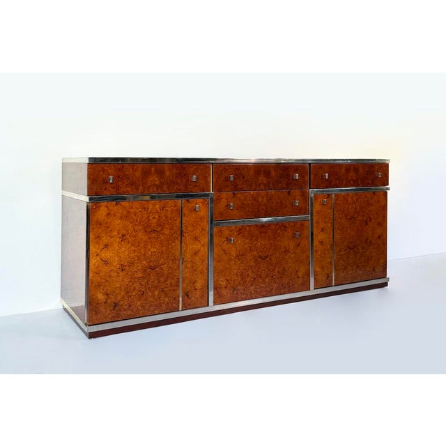 Vintage Brass and Burl Sideboard with Drawers, 1970 For Sale - Image 14 of 14