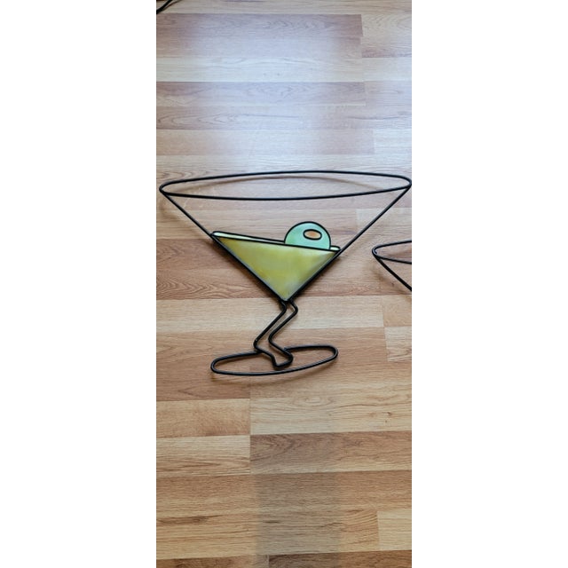 Vintage Hanging Metal Wall Art Sculptured Martini Glasses Bar Decor For Sale - Image 4 of 18