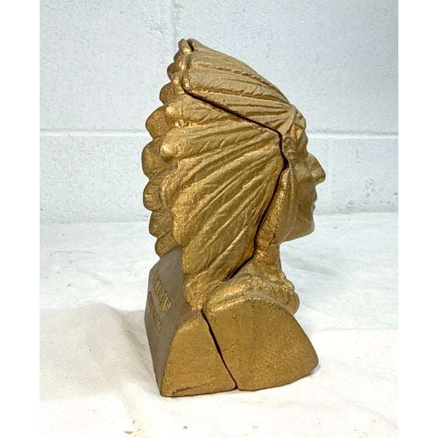 Figurative Share Vintage Original Indian Head National Bank Chief Cast Iron Still Coin Bank For Sale - Image 3 of 9