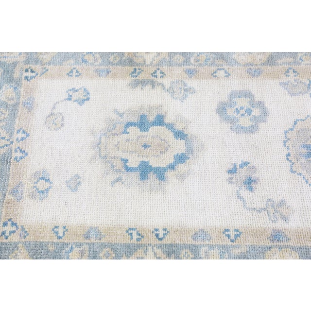 Ivory Turkish Oushak Runner Soft Blue & Ivory Handwoven Wool Rug 2'11" X 9'2" For Sale - Image 8 of 9