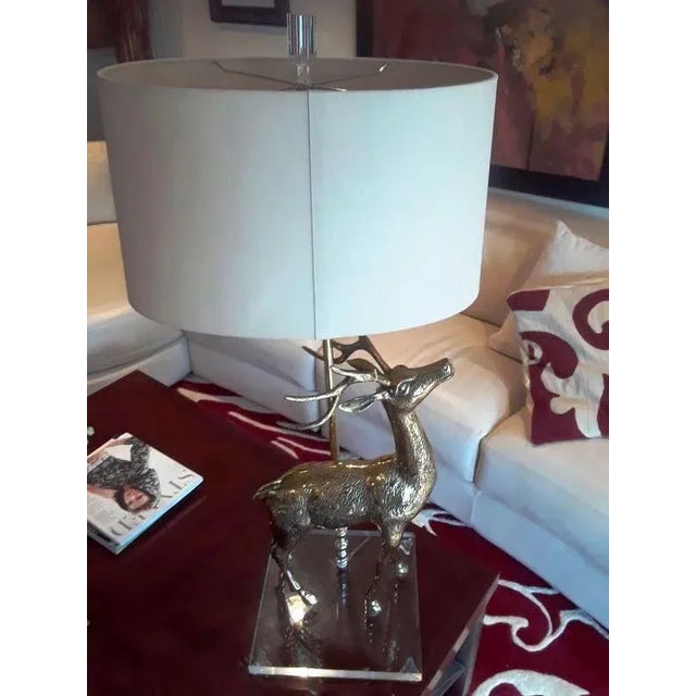 Brass 1970s Brass Deer Sculpture Table Lamp on Lucite Base For Sale - Image 8 of 8