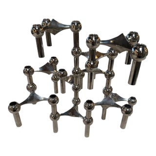 Set of 10 Nagel Stoff Modular Chrome Candle Holders For Sale