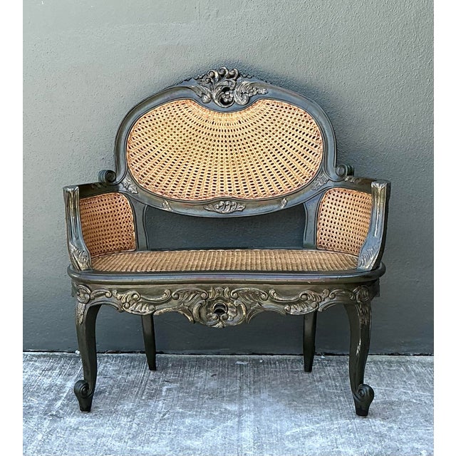 Vintage Paradigm Cane Settee For Sale - Image 10 of 12