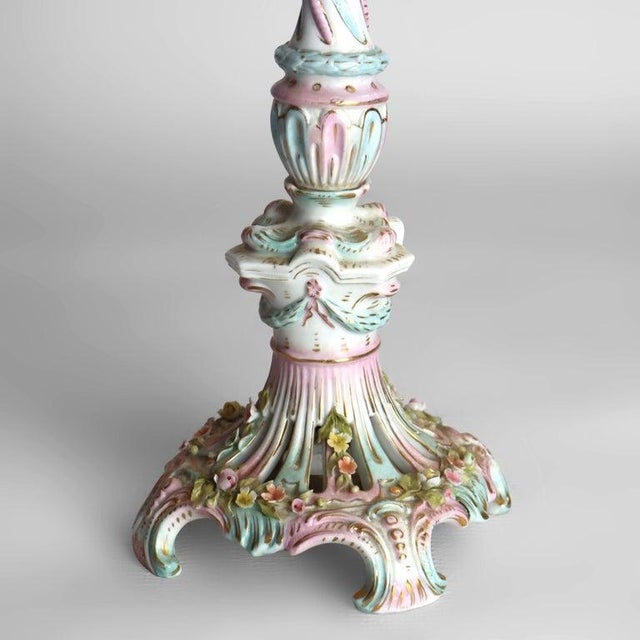 1890 Duplex Louis XV Meissen School Porcelain Oil Lamp Base With Cherubs For Sale - Image 6 of 13