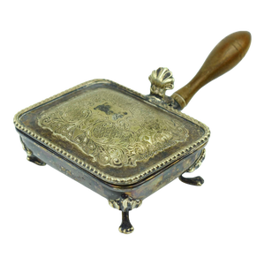 Mid 20th Century English Silver Plated Crumb Catcher Silent Butler Helper Pan With Wooden Handle