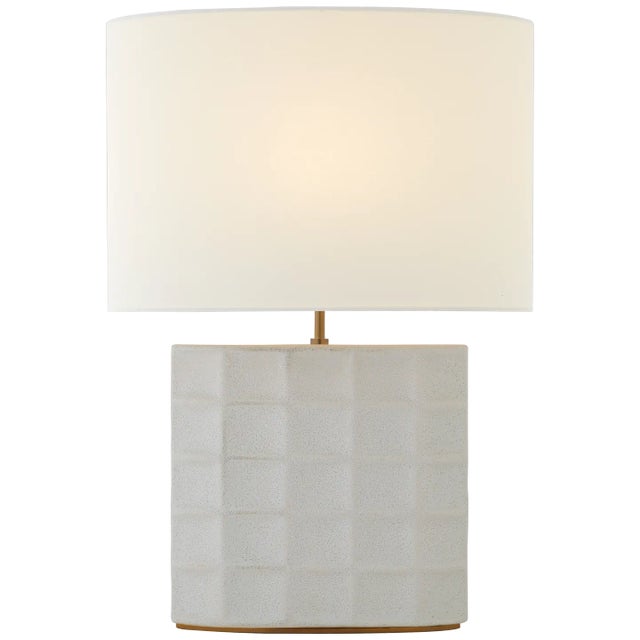 Struttura Medium Table Lamp in Porous White with Linen Shade Designer: Kelly Wearstler Height: 28.25" Shade Detail: 20" x...