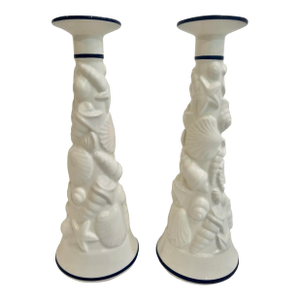 1970’s-1980’s Este for Tiffany and Co. Italian Porcelain Nautical Candlestick Holders- A Pair