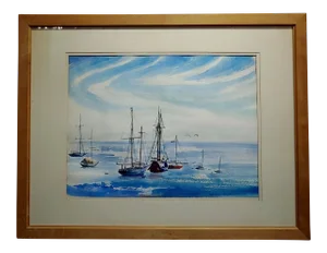 Virgene Hawthorne - Sail Boats Resting in the Harbor- 1952 Painting