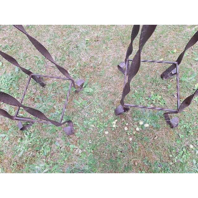 Brutalist Garden Columns in Wrought Iron and Veined Marble, Set of 2 For Sale - Image 11 of 16