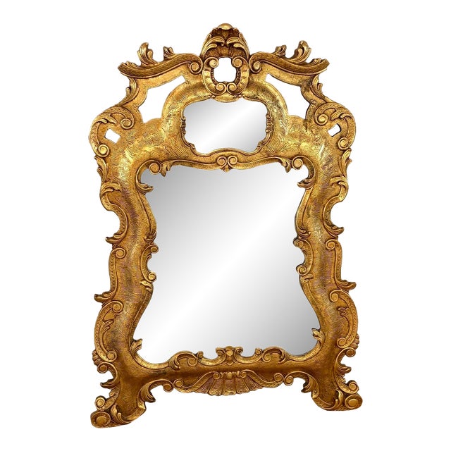 Hollywood Regency 1960s-70s Large Giltwood Ornate Wall Mirror For Sale