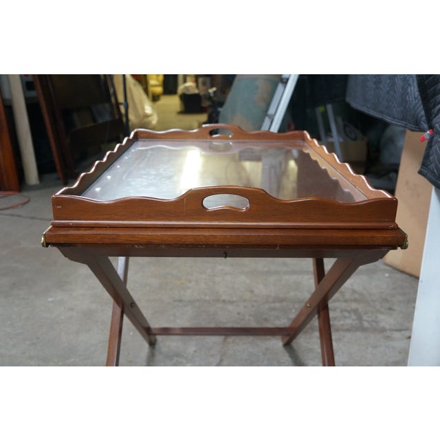 Wood Mid 20th Century Baker Furniture Expandable Party Butler Mahogany Removable Serving Tray Table For Sale - Image 7 of 18