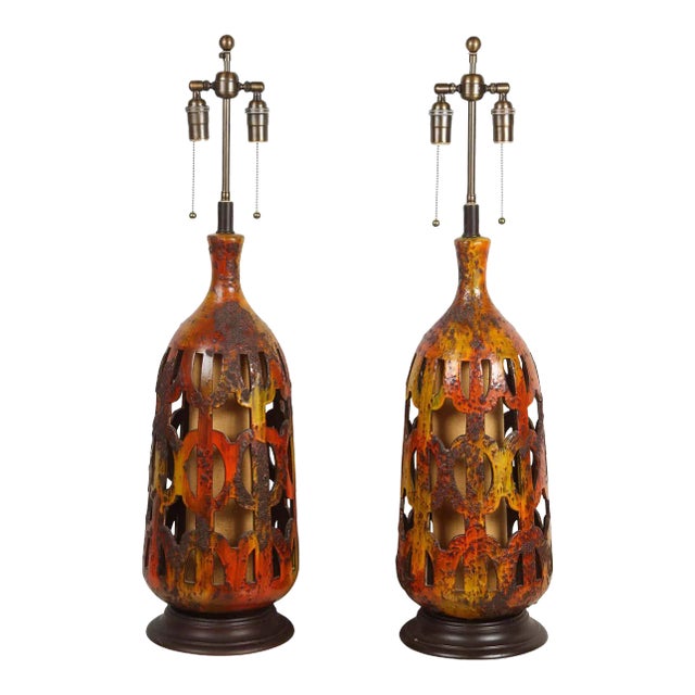 Large Ceramic Lamps - A Pair For Sale