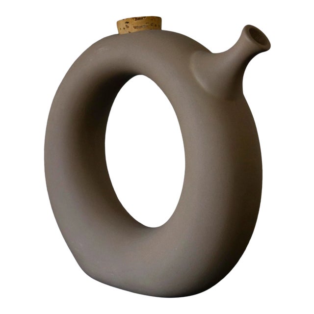 Hartstone Signed Circular Donut Shape Pottery Pitcher Wine Jug For Sale