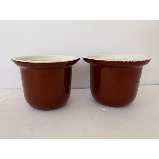 Set of 4 Vintage Hall Pottery Custard/Ramekin Cups – Model 470 in Brown & White Glaze For Sale - Image 9 of 9