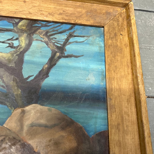 1950’s Original Modernist Rocky Beach Seascape Painting For Sale - Image 4 of 5