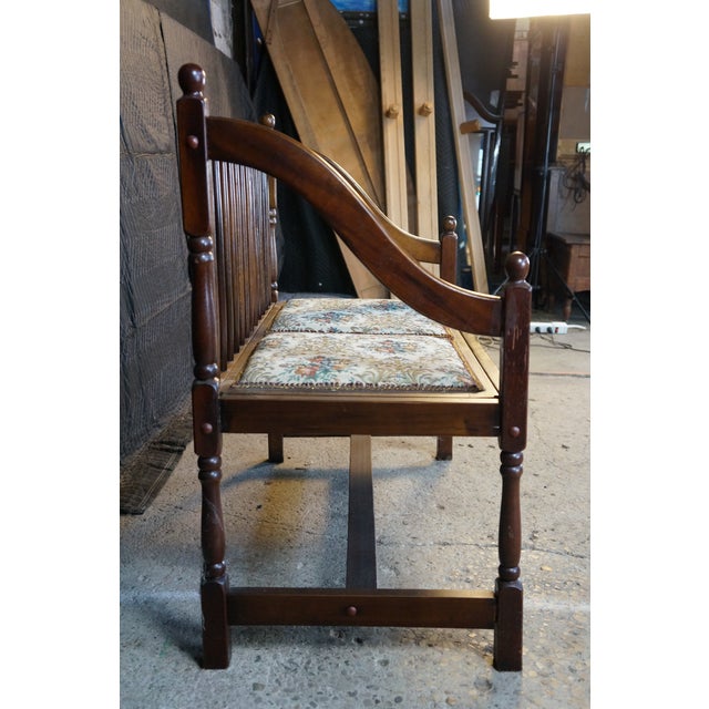 Vintage American Country Farmhouse Mahogany Settee Bench Needlepoint Seat For Sale - Image 11 of 17