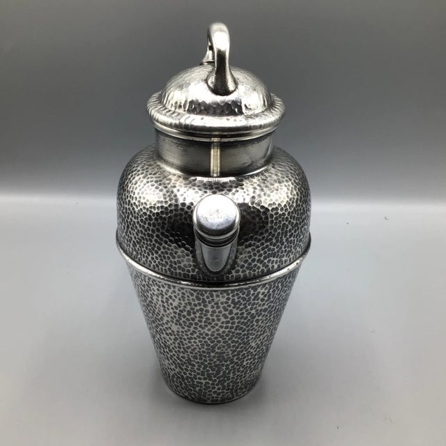 Wood Tea Pot Style Cocktail Shaker 1930’s T and T Nickel Silver Hand Hammered For Sale - Image 7 of 13
