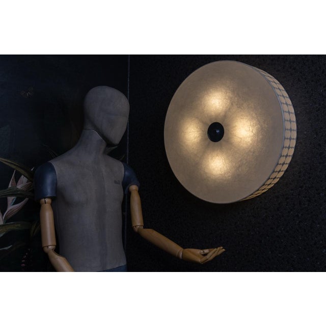 1960s Large Mid-Century Modern Round White Cocoon Flush Mount from Goldkant Leuchten, 1960s For Sale - Image 5 of 18