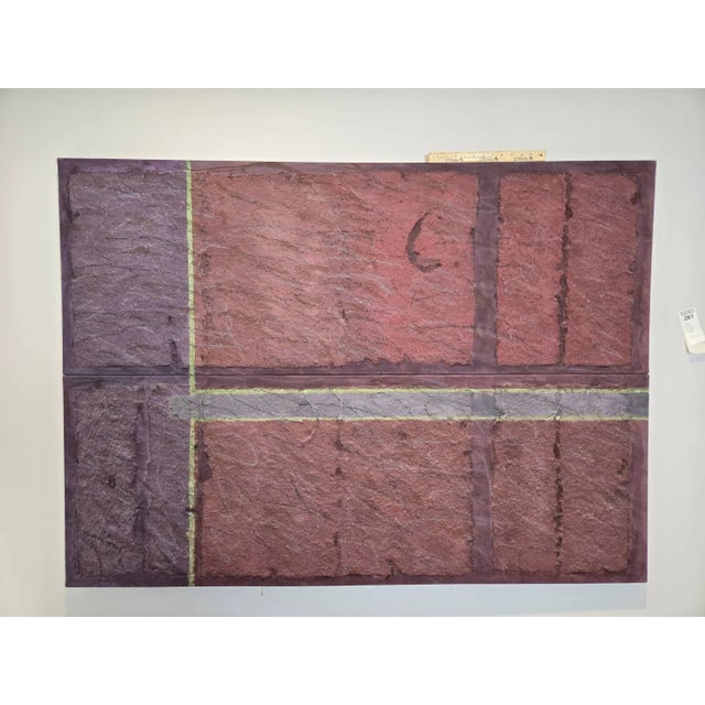 Jan Tips "Architectural Series #35" 1984 Mixed Media Abstract Diptych on Canvas For Sale - Image 15 of 17