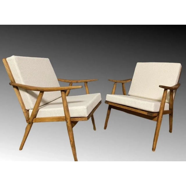 Cream Set of Wooden Armchairs by Jaroslav Smidek for TON, 1960s For Sale - Image 8 of 8
