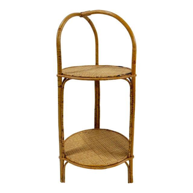 Scorched Bamboo Two Tier Serving Stand For Sale