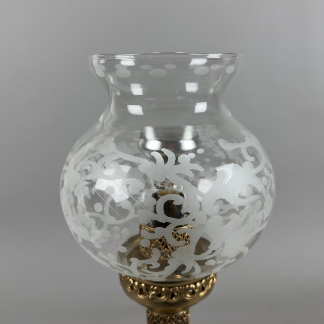 Metal Antique French Porcelain Table Lamp in Brass and Satin Glass For Sale - Image 7 of 14