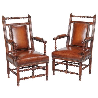 Set of 19th Century Victorian English Gothic Revival Walnut Armchairs For Sale