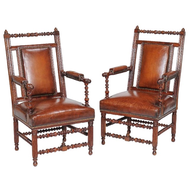 Set of 19th Century Victorian English Gothic Revival Walnut Armchairs For Sale