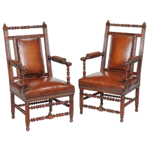 Set of 19th Century Victorian English Gothic Revival Walnut Armchairs