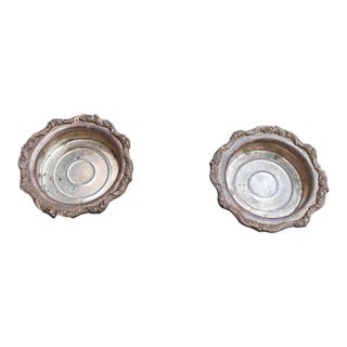 Vintage Silver Plate Champagne Bottle Coasters- Set of 2 For Sale