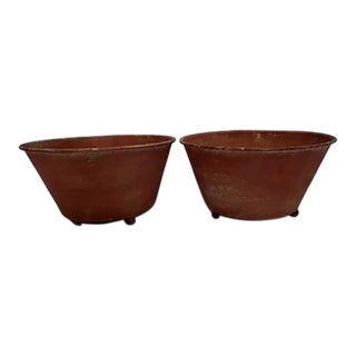 Medium Terra Cotta Style Tole Footed Bowls a Pair For Sale