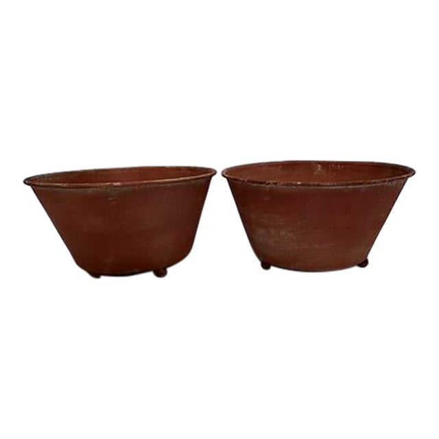Medium Terra Cotta Style Tole Footed Bowls a Pair For Sale